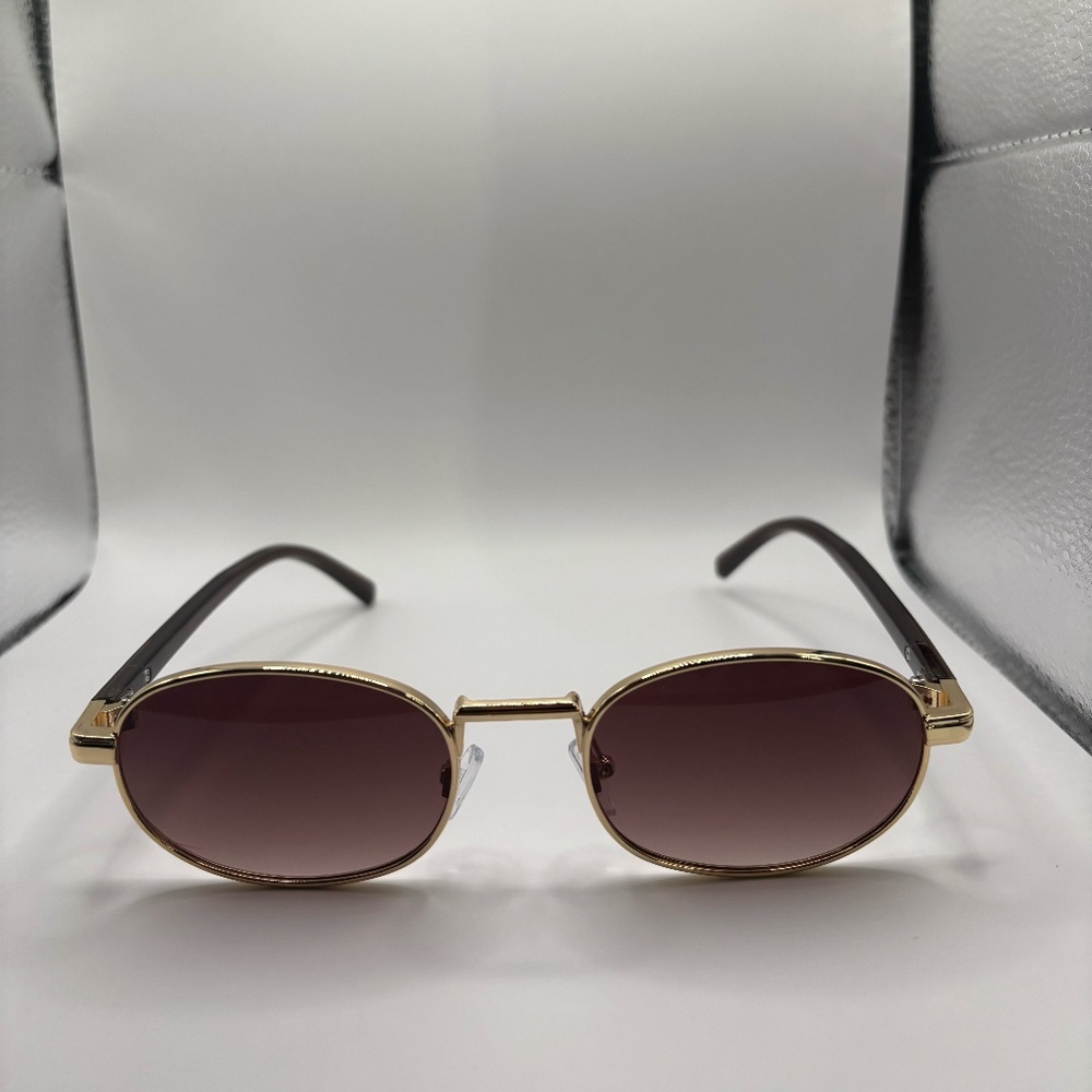 Vintage Gold and Brown Oval Sunglasses